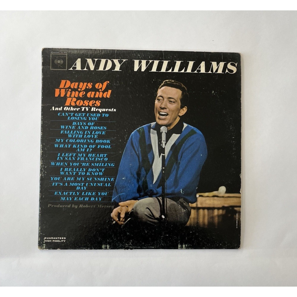 Vintage Andy Williams LP 33 Vinyl Record Days of Wine & Roses Romantic Music